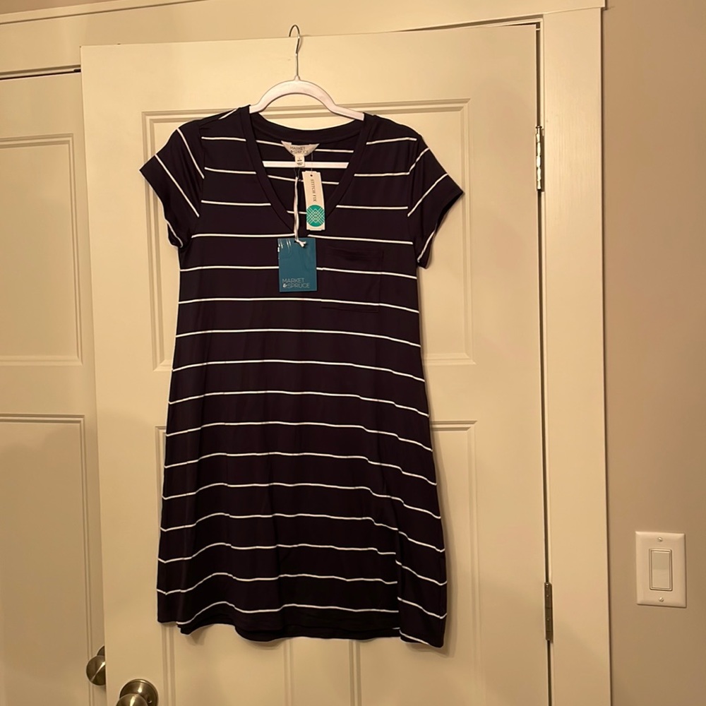 Market & Spruce Alison Knit V-Neck T-Shirt dress LP Navy
